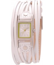 Kahuna KLS-0047L Ladies White Leather Multi Thong Bracelet With Square Stainless Steel Head Casing And White Dial Green Detail Watch