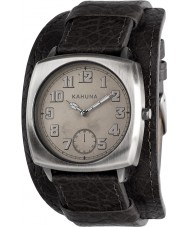 Kahuna KUC-0057G Mens Vintage Black Leather Cuff Watch