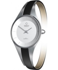 Obaku V110LCIRB Ladies Silver Dial Black Leather Strap Watch