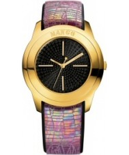 Mango QM761.31.01 Ladies Black Round Dial With Crystals And Pink Leather Strap.