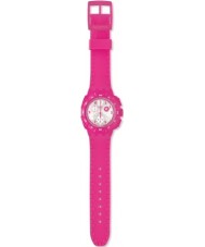 Swatch SUIP400 Unisex Huyana Silver Dial Pink Silicone Strap Watch
