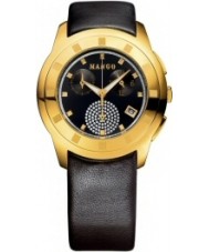 Mango QM762.11.01 Ladies Round Black Dial With Crystal And With Black Leather Strap Watch