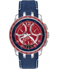 Swatch Mens Mental Fame Red Dial With Blue Leather Strap Watch