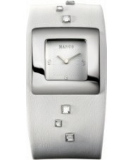 Mango QM111.32.02 Ladies White Dial Crystals White Leather Strap Watch