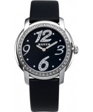 Mango QM781.11.04 Ladies Black Dial With Crystals And Black Leather Strap Watch