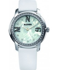 Mango QM781.39.02 Ladies Green Dial With Crystals And White Leather Strap Watch 