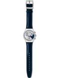 Swatch YCS520 Mens Felicity Shimmer Silver Dial Blue Leather Strap Watch