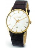 Skagen 474XLGL Mens Leather Gold Brown Watch